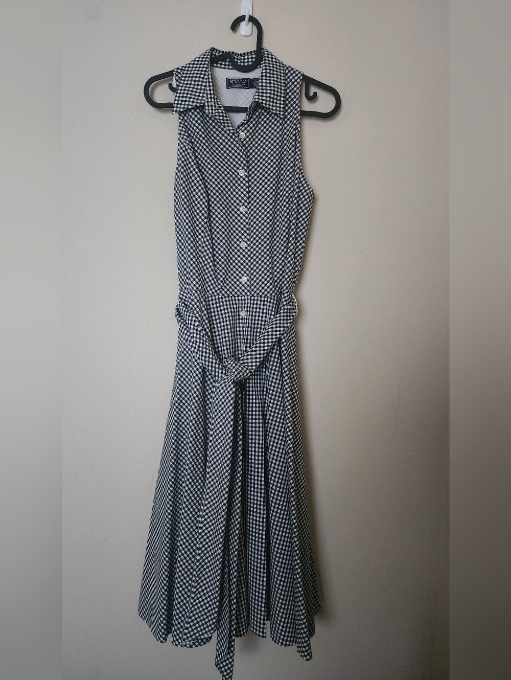 American Living Black and White Gingham Maxi Shirt Dress